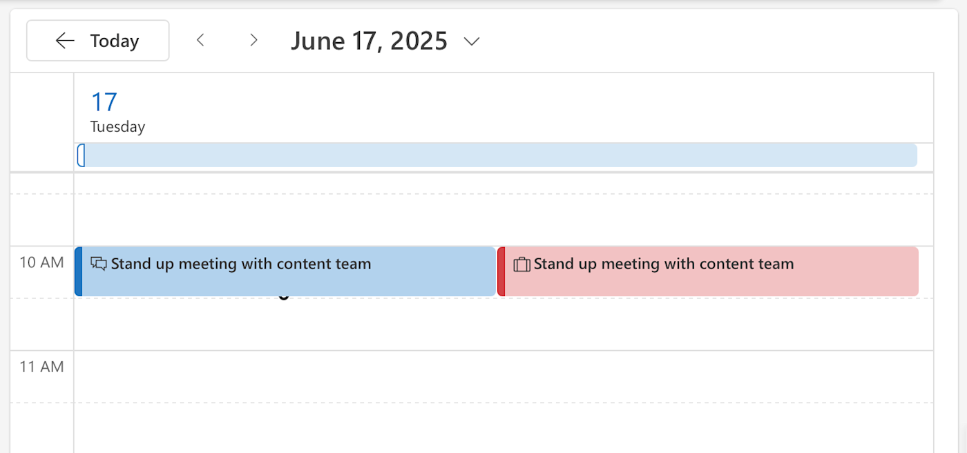 Screenshot of duplicated event in calendar