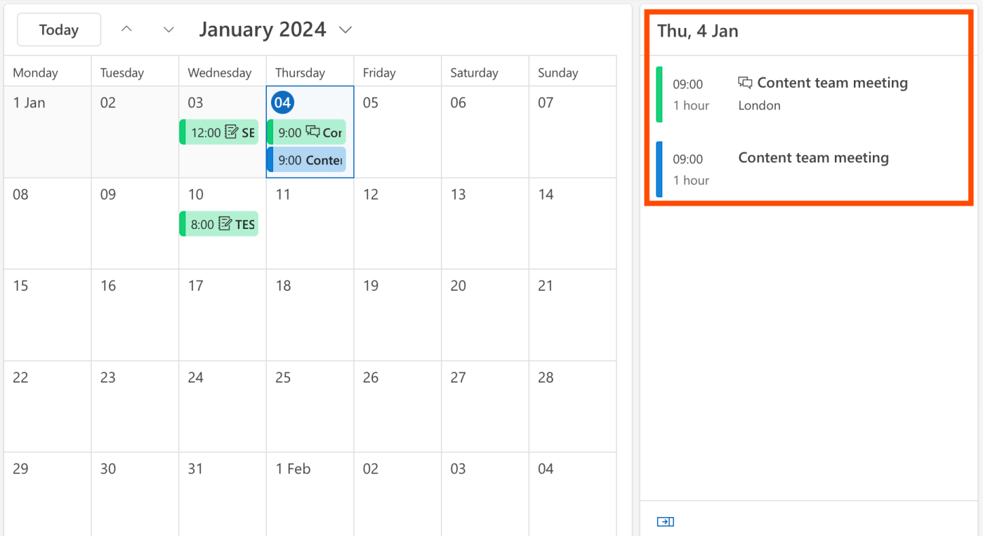 Screenshot of duplicated event in calendar