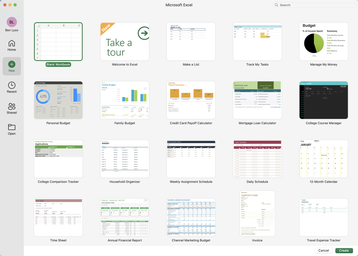 Screenshot of Excel interface showing flowchart templates.