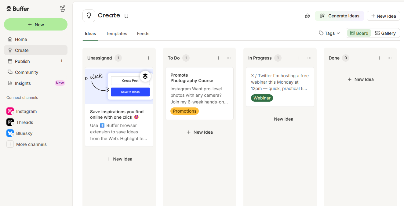 The Create kanban view in Buffer