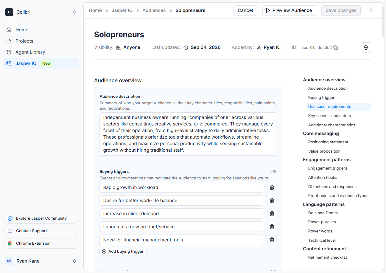 Adding audience guidelines to Jasper