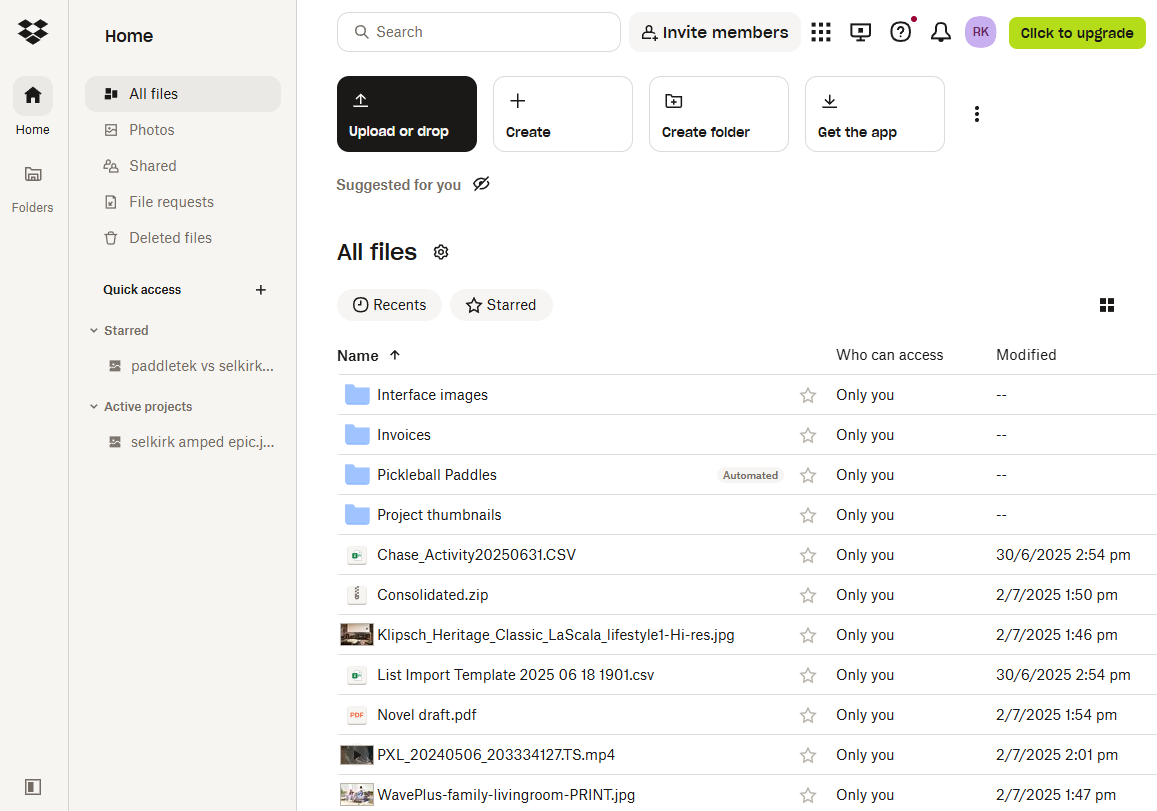Dropbox's interface