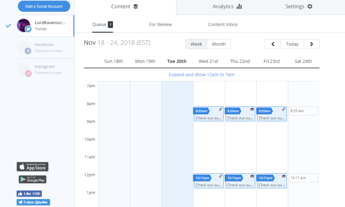 Buffer calendar view