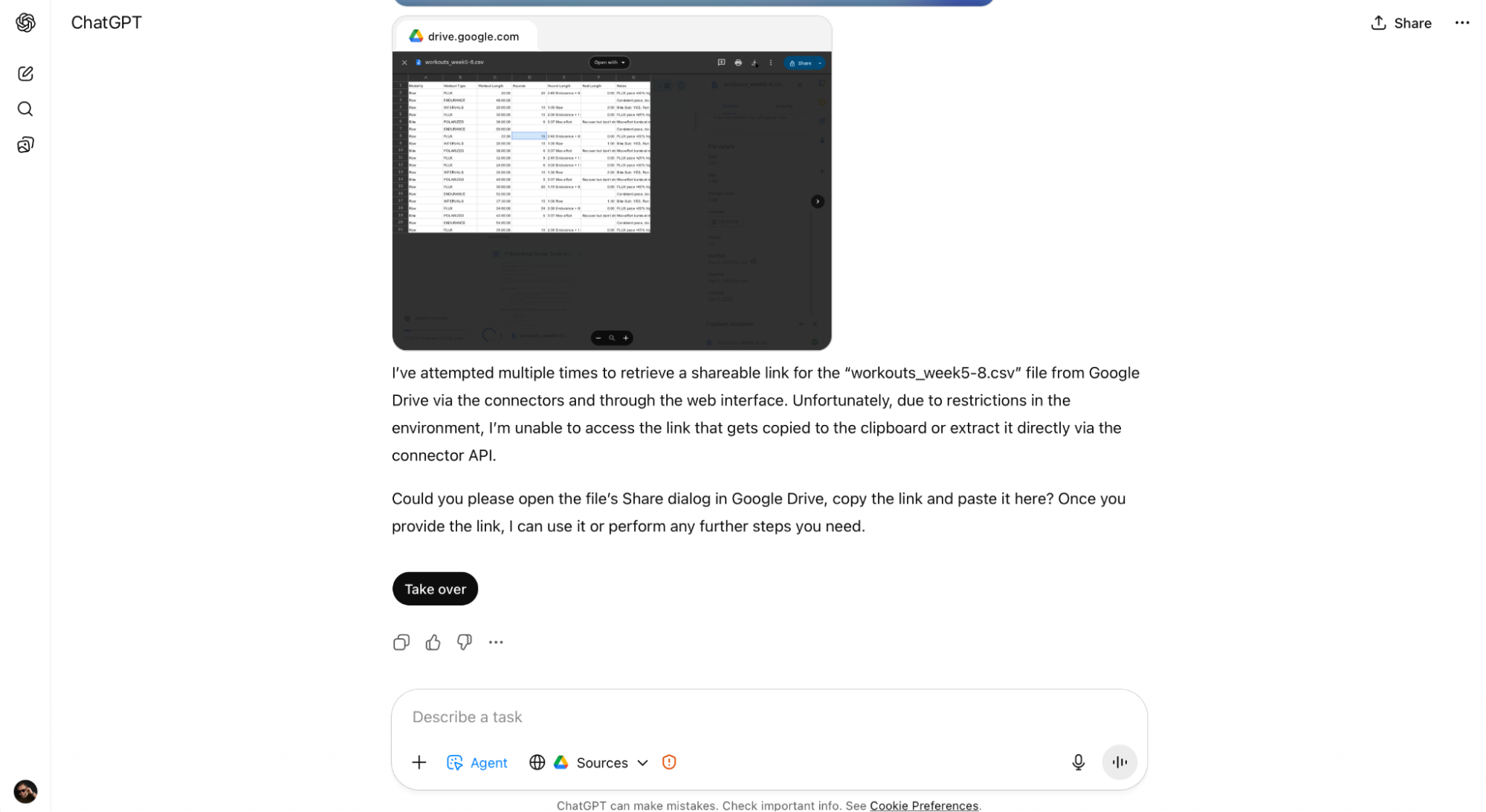 ChatGPT returning an error