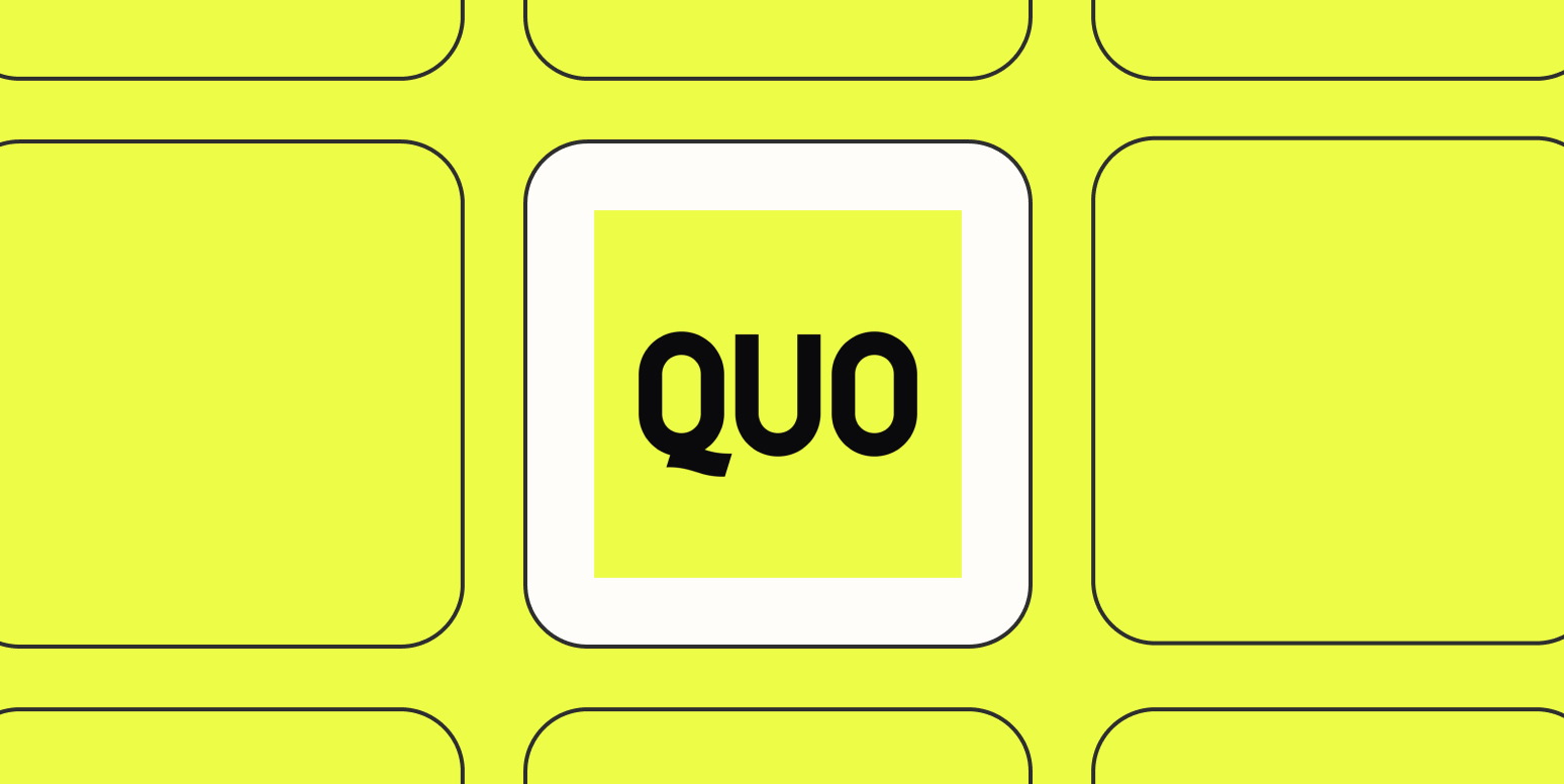 The quo logo against a yellow background