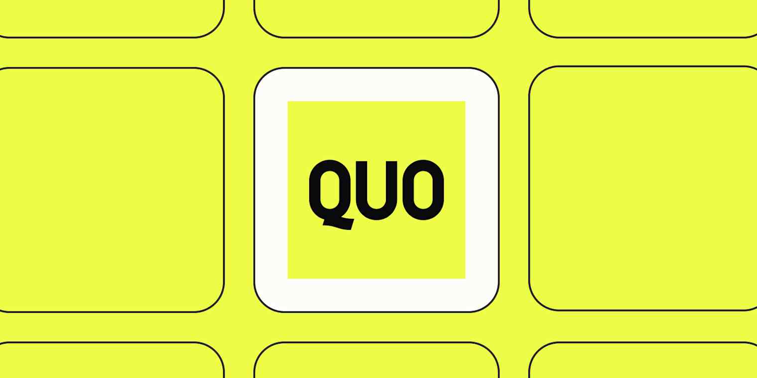 The quo logo against a yellow background