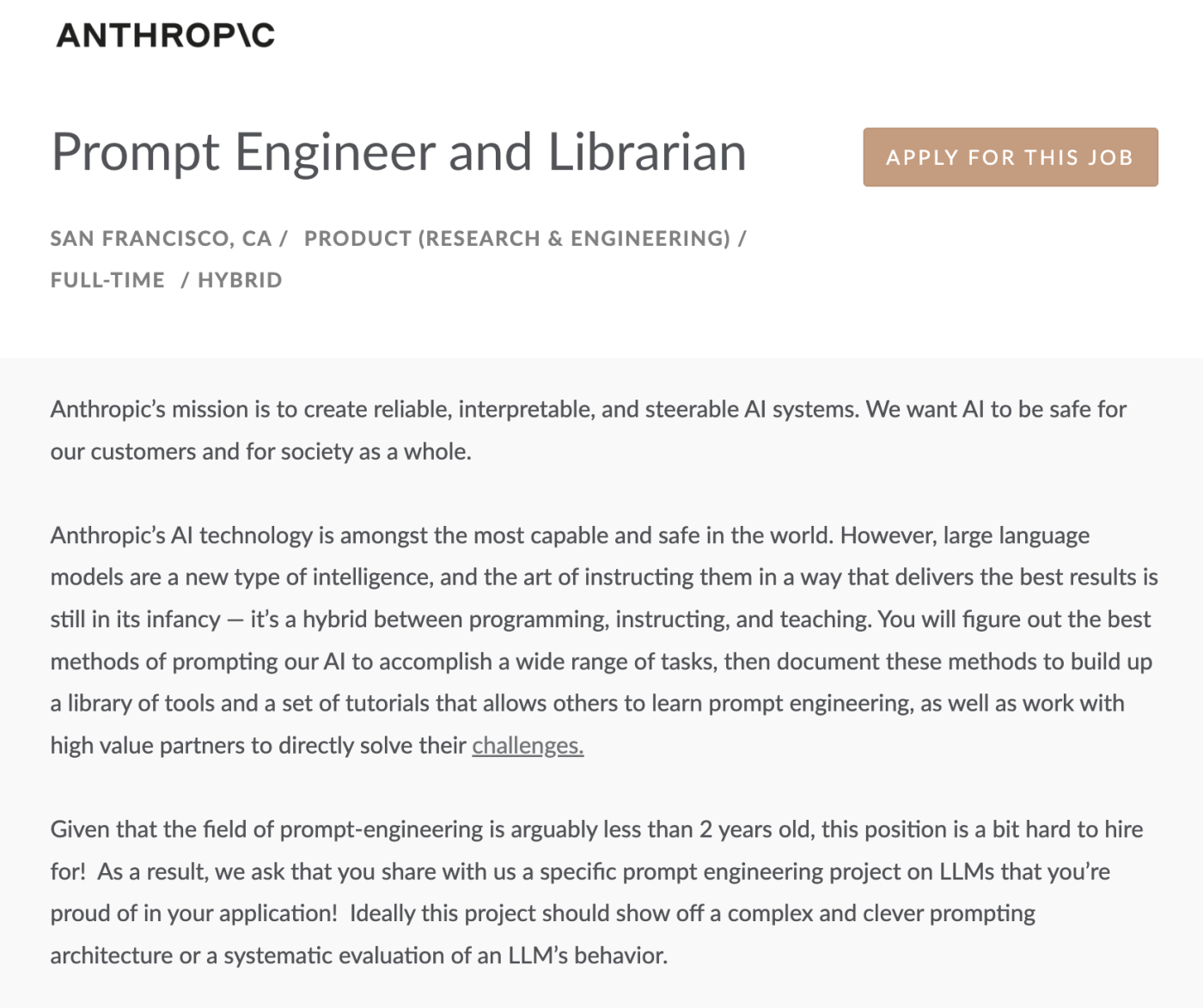 Anthropic's prompt engineer job posting