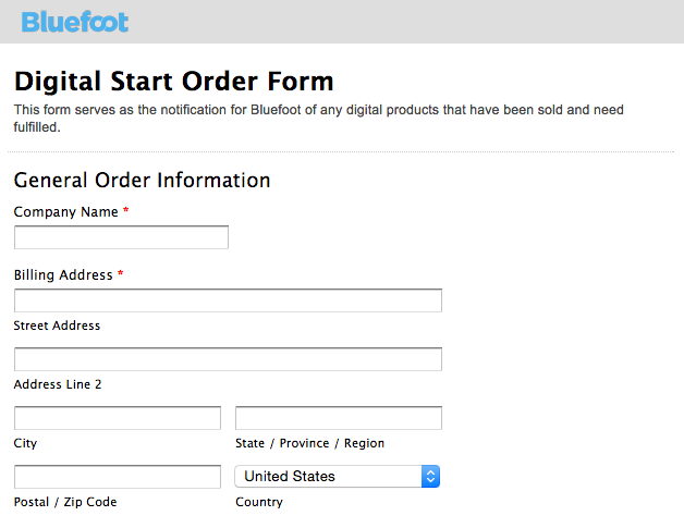 Bluefoot Digital Start Orde form