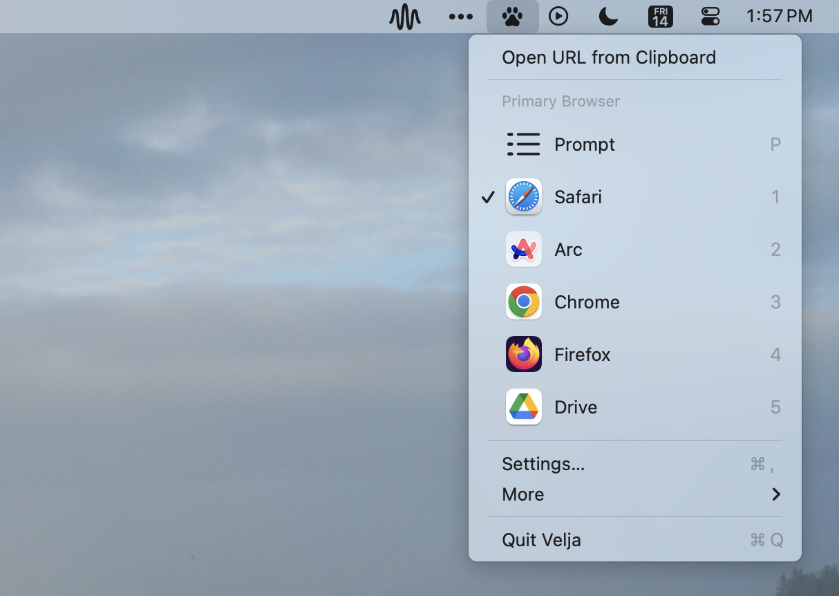 Changing the default browser from the menu bar on a Mac