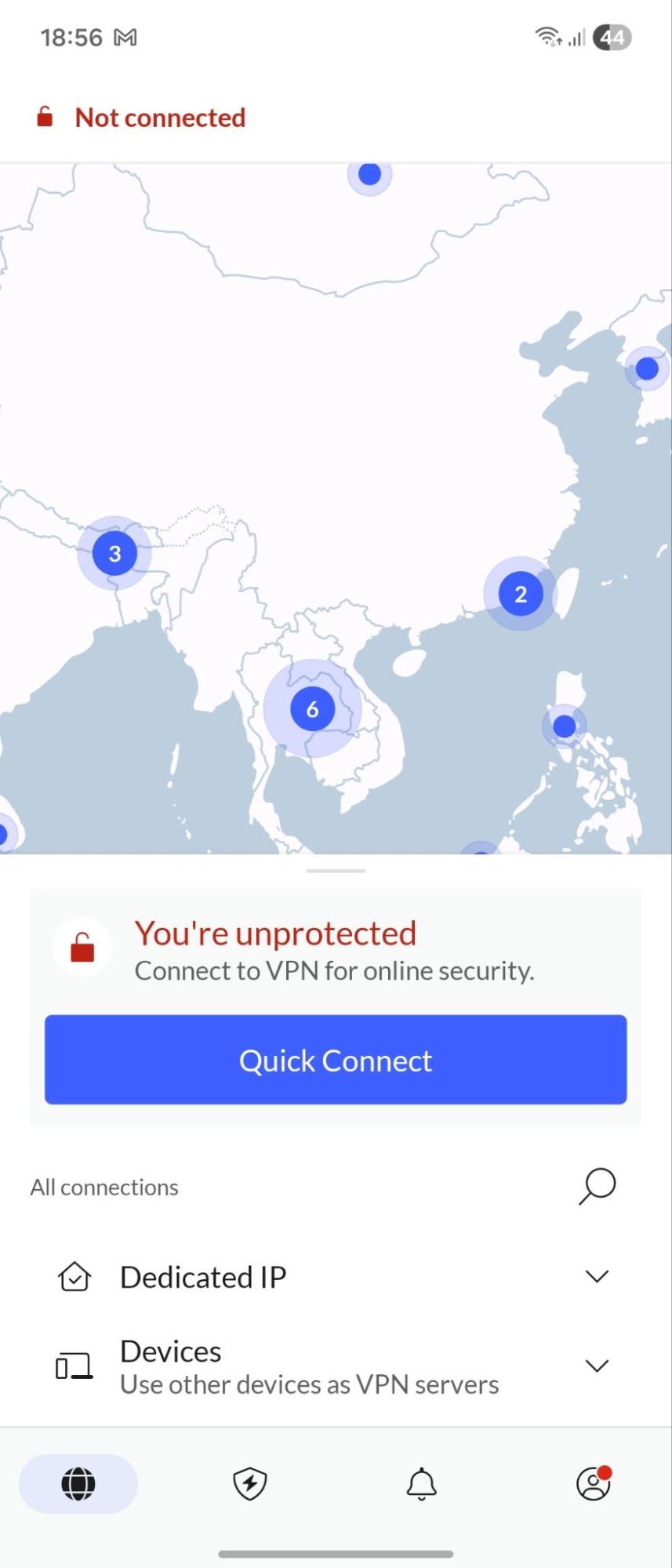 NordVPN's connection page