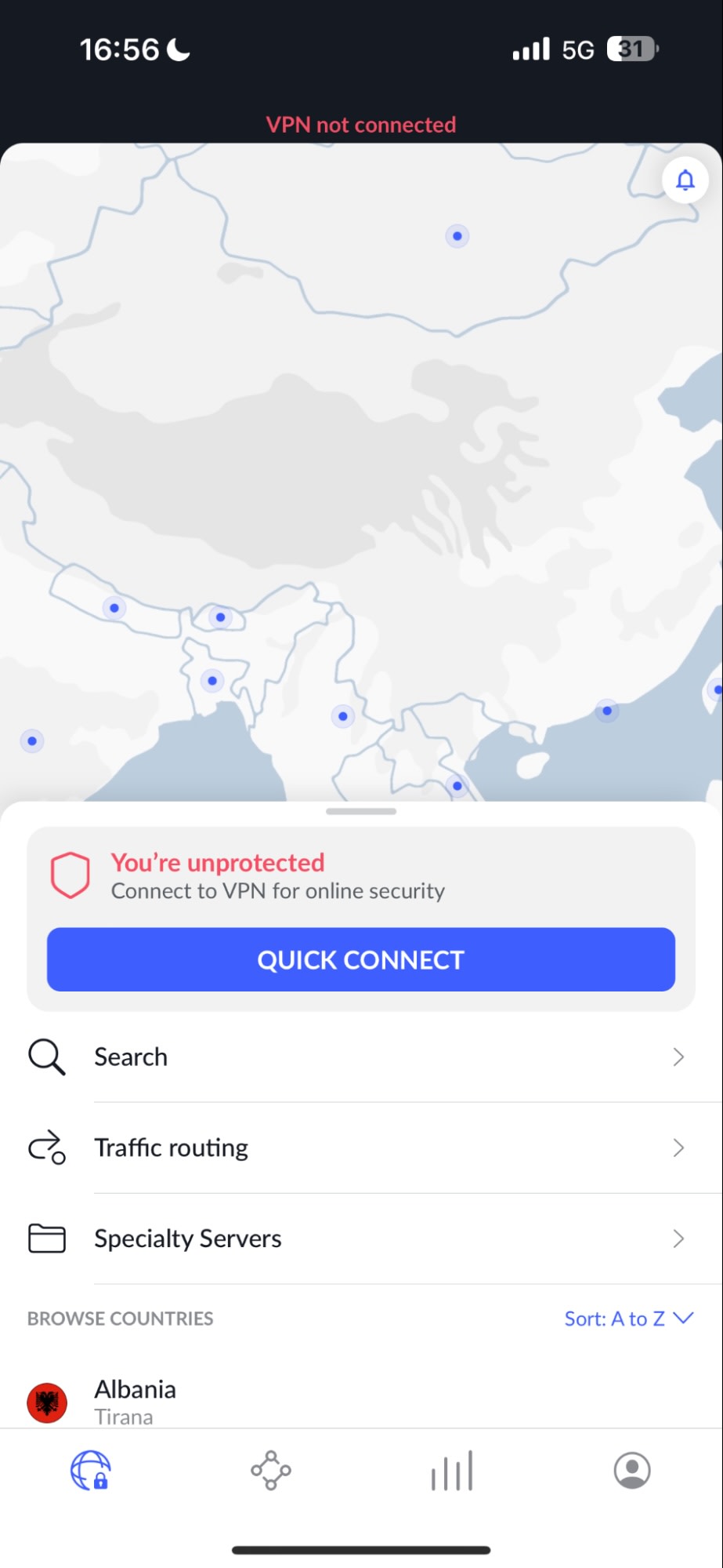 NordVPN's connection page