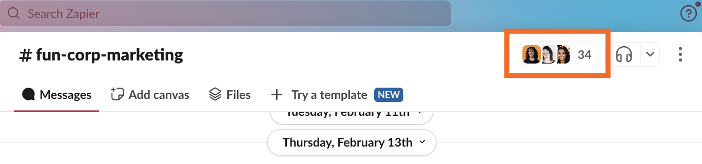 Cluster of profile pictures in the top-right corner of a Slack channel. 