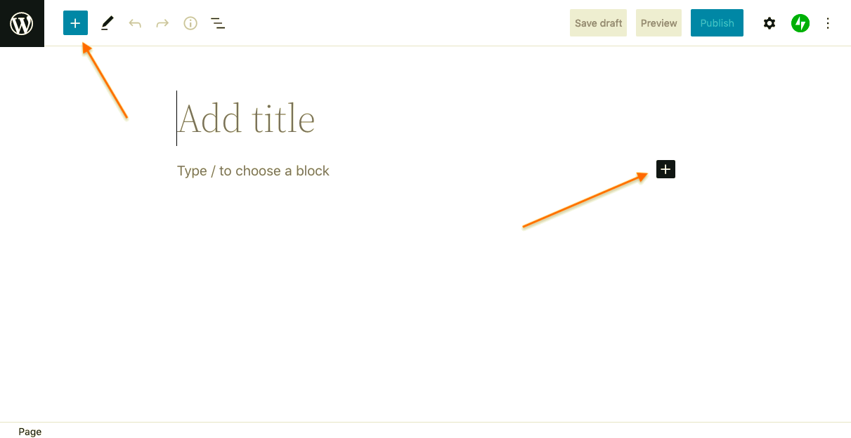 Plus sign in WordPress to add a block