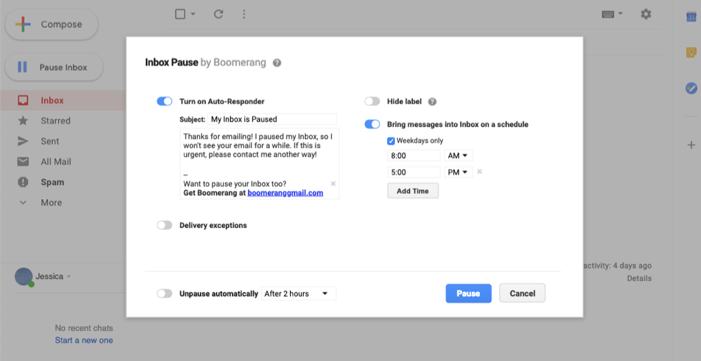 Boomerang Inbox Pause
