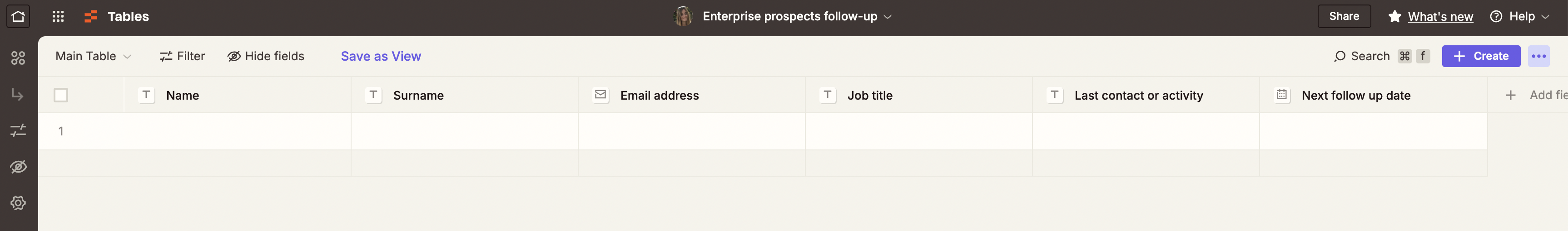 Screenshot of enterprise table in Zapier Tables