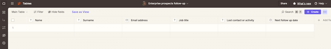 Screenshot of enterprise table in Zapier Tables
