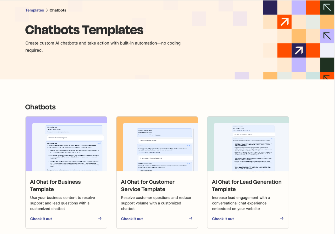 Explore the Chatbots template library to find a ready-made solution.