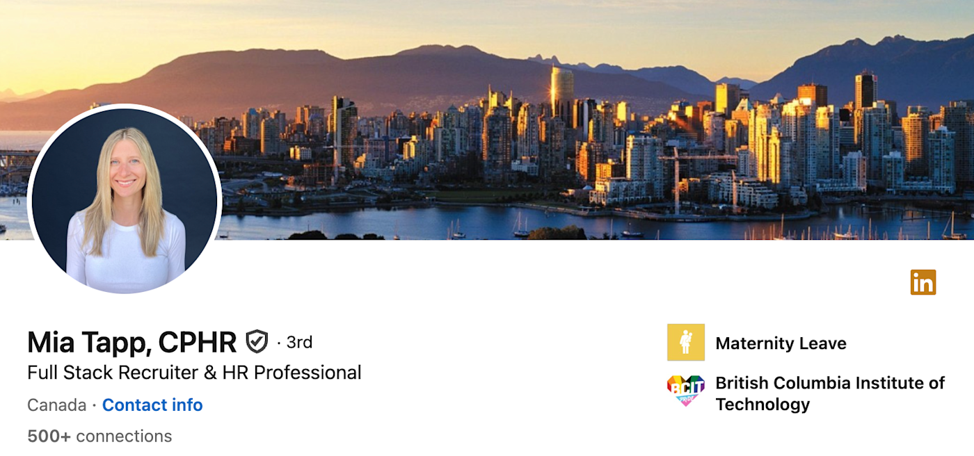 Screenshot of a LinkedIn banner idea showing a city skyline.