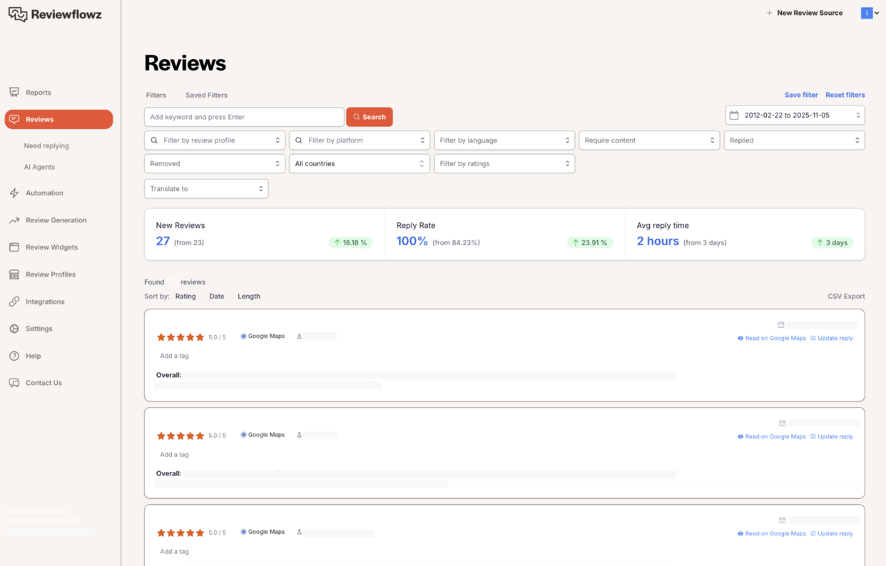 Reviewflowz, our pick for the best review management software for review automation.