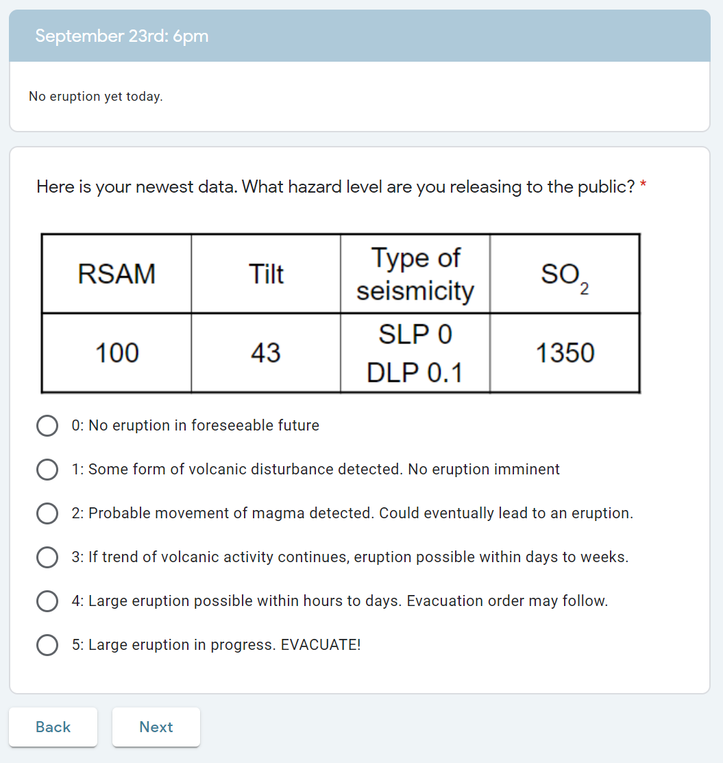 Example of a section in Google Forms, with a Next button at the bottom