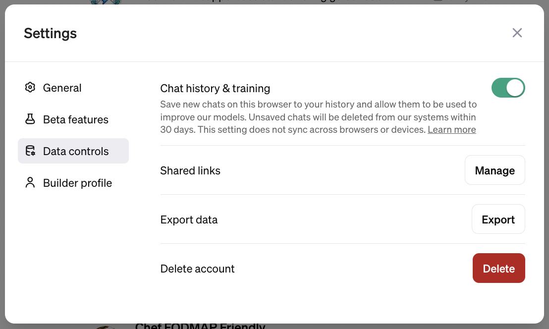 Toggling on the Chat history in ChatGPT