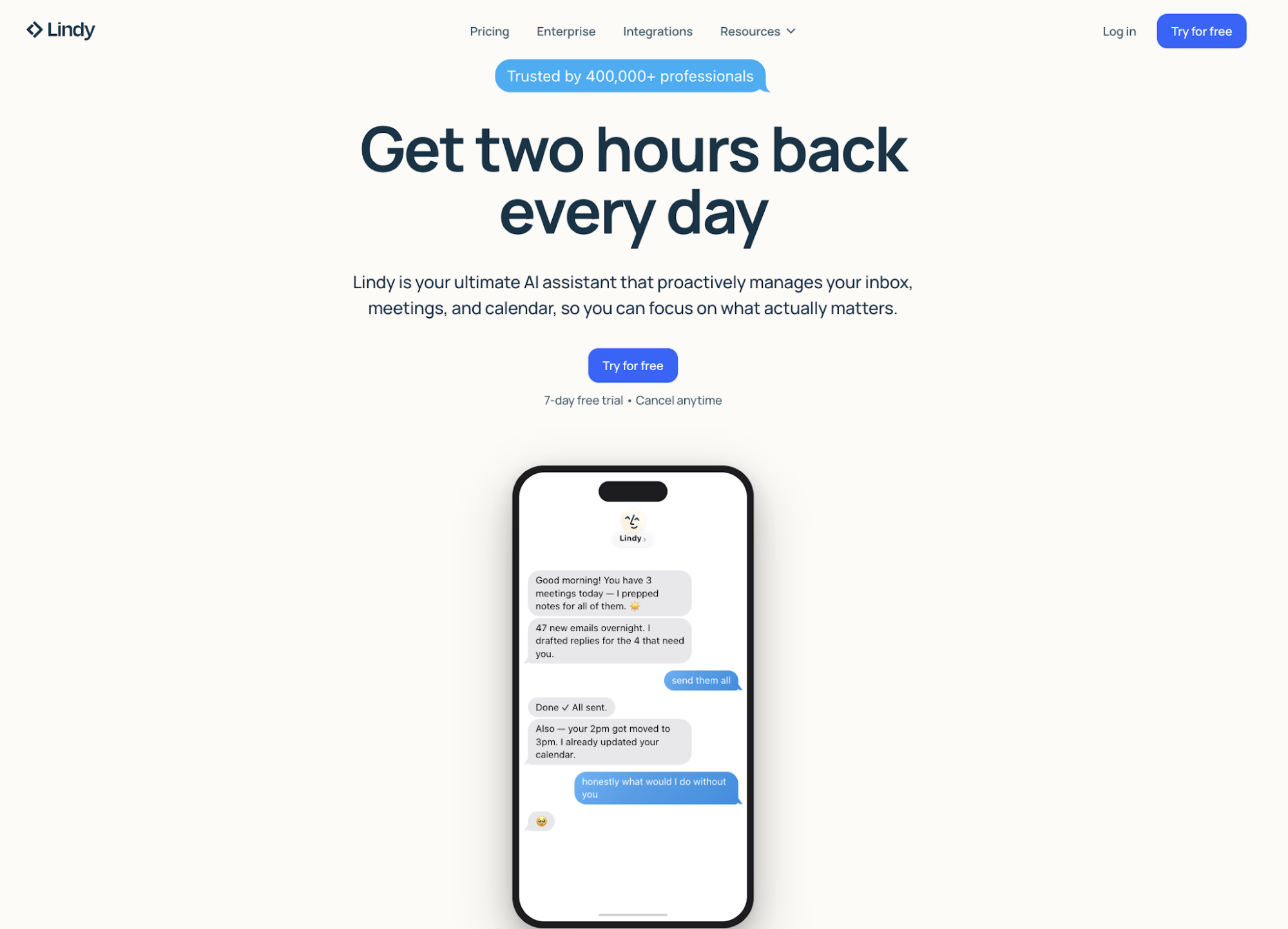 Screenshot of the Lindy.ai homepage