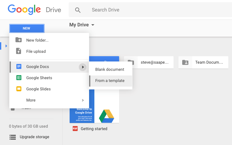 Create template in G Suite Google Drive