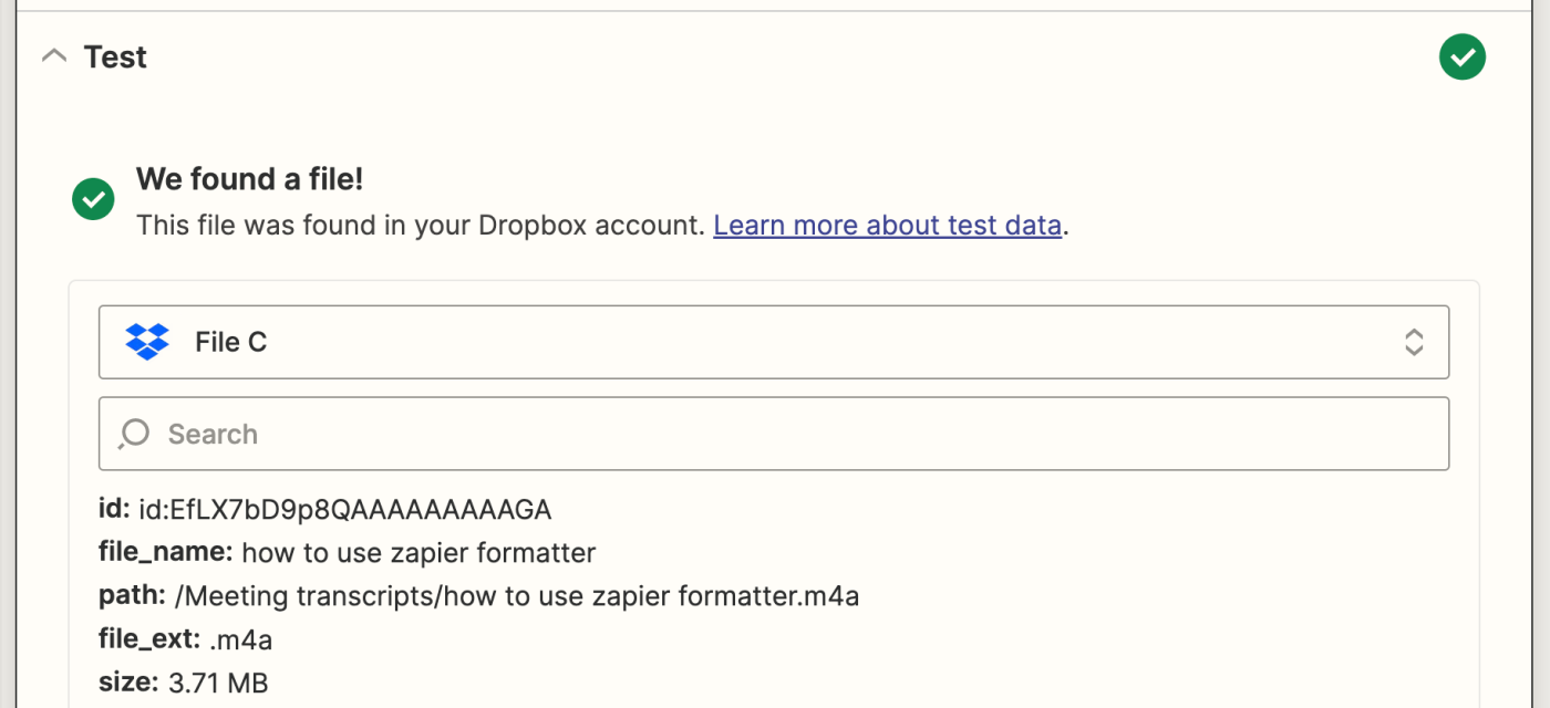 Screenshot of Dropbox testing trigger