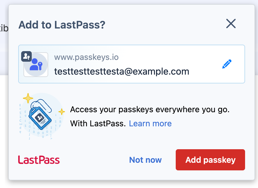 Adding a passkey to LastPass