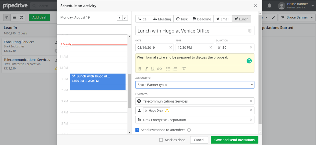 Managing activities in Pipedrive CRM
