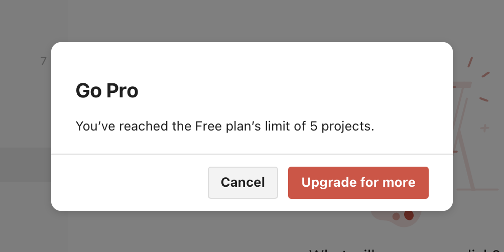 A pop-up in Todoist showing the new limit