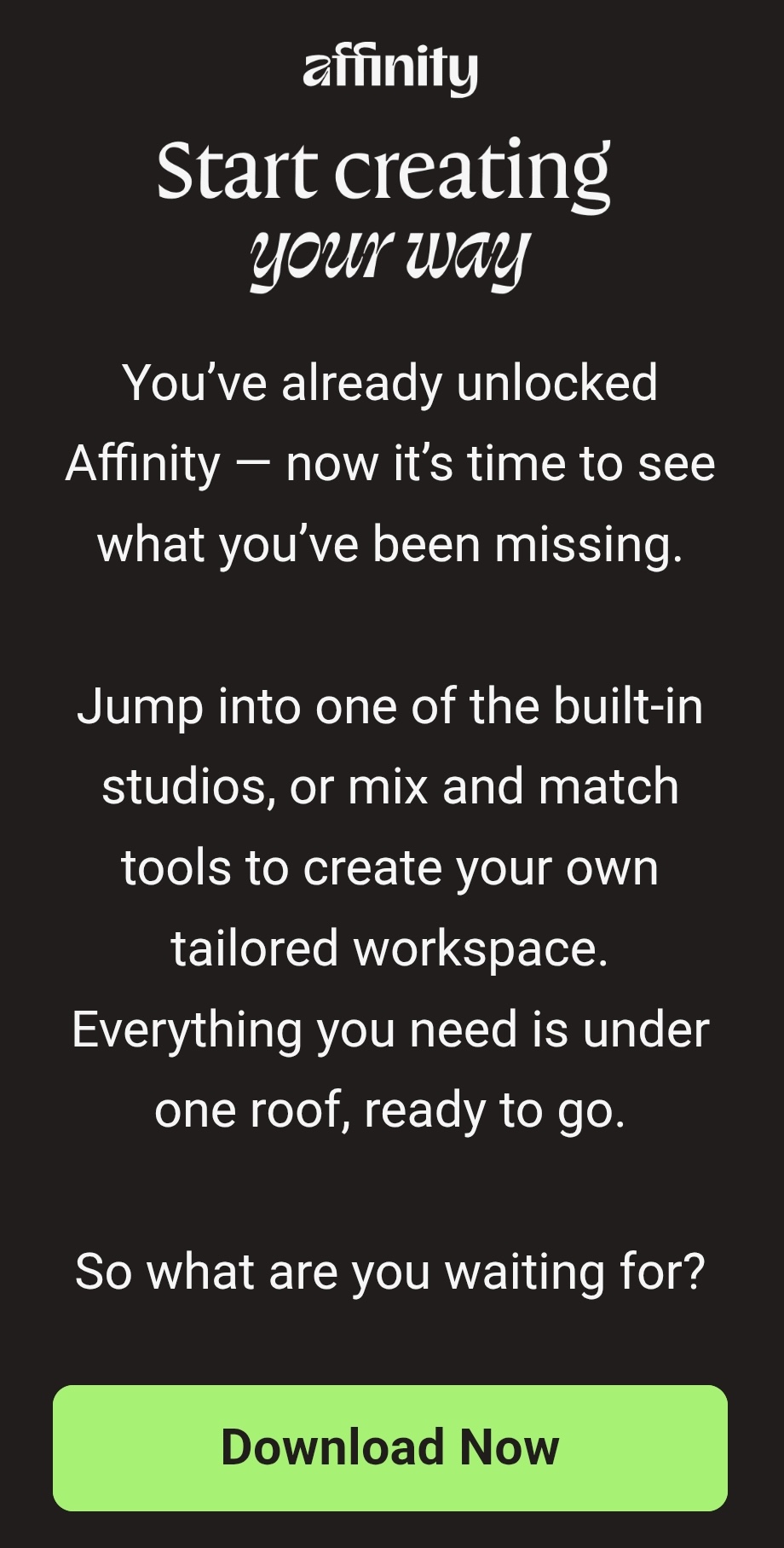 A drip marketing email from Affinity