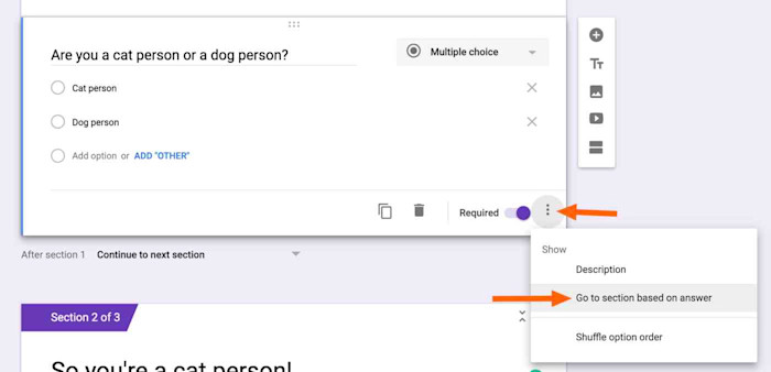 Go to section based on answer in Google Forms