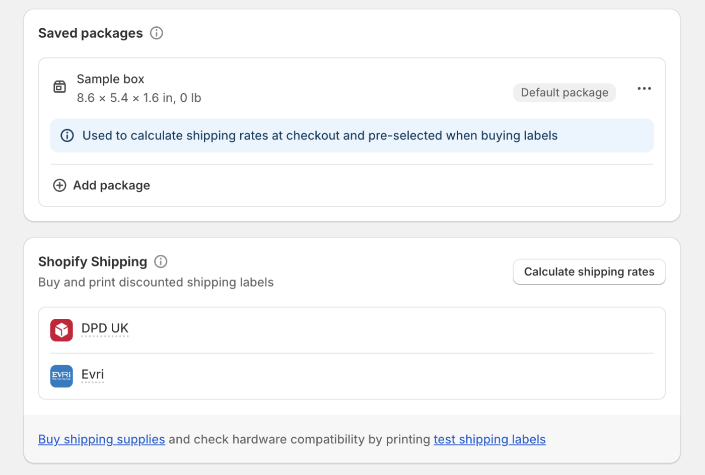 Setting up package sizes and shipping options in Shopify