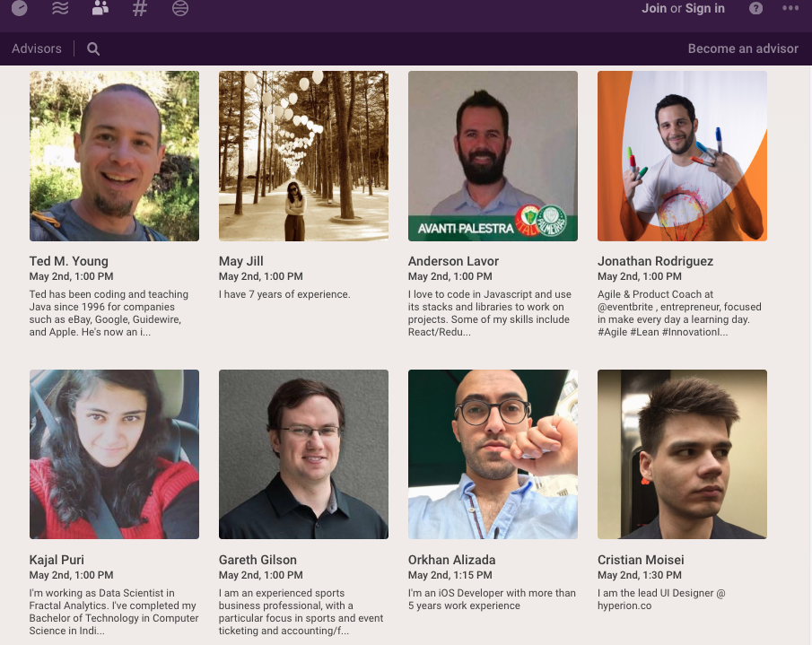 Screenshot of Officehours mentors
