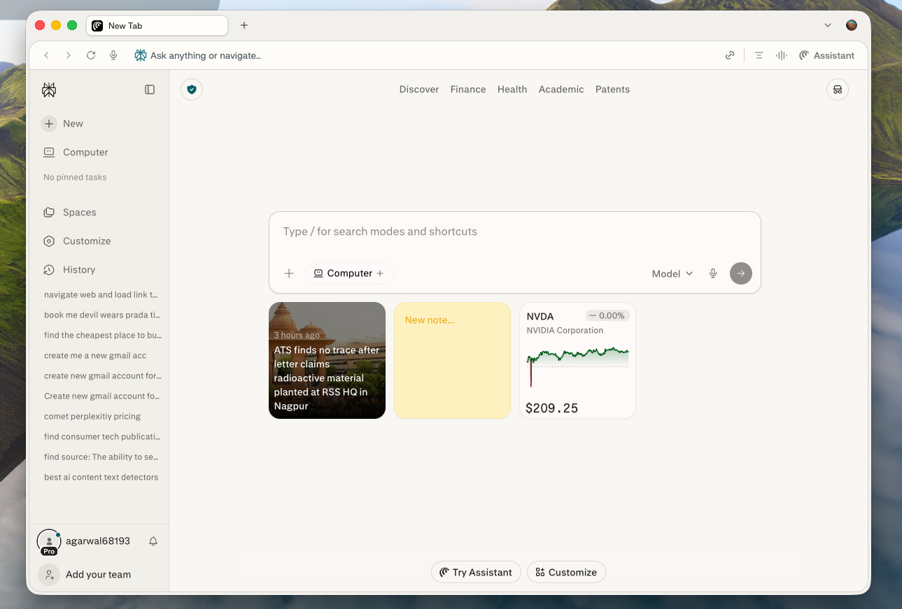 Comet, our pick for the best web browser for AI-based browsing
