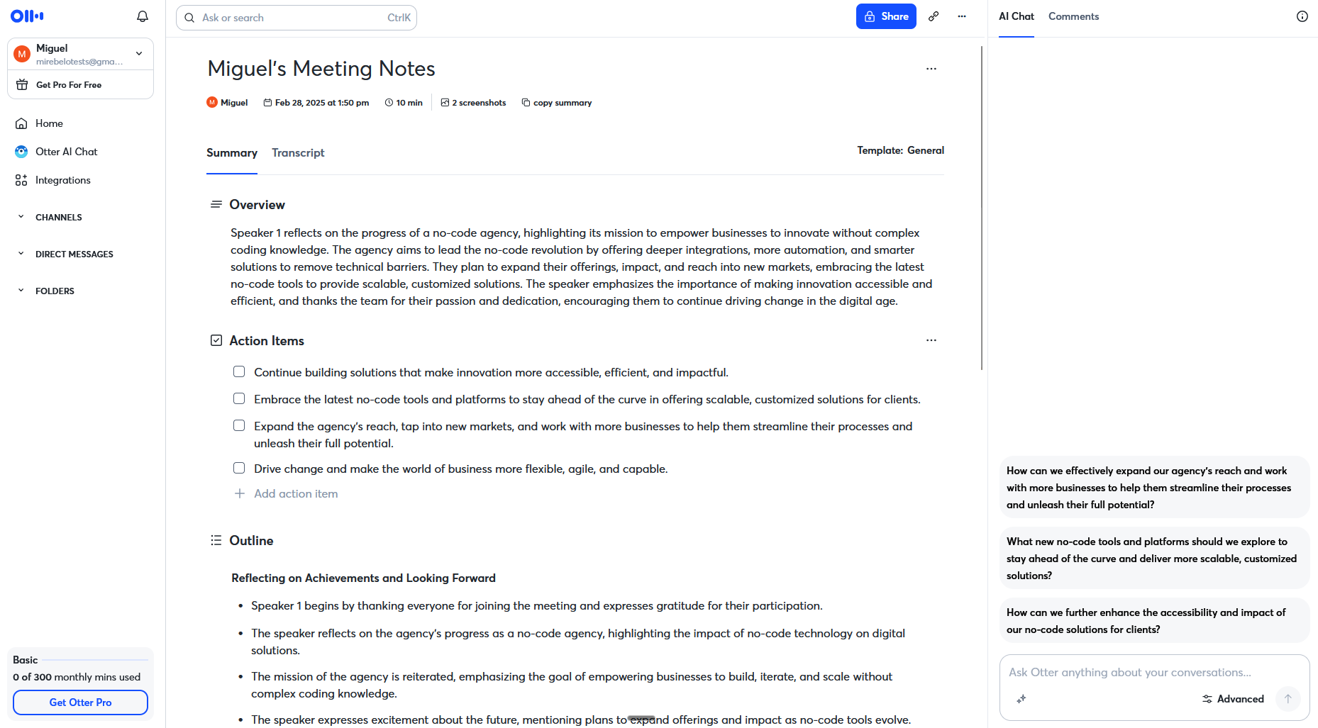 Otter, our pick for the best transcription app for meetings