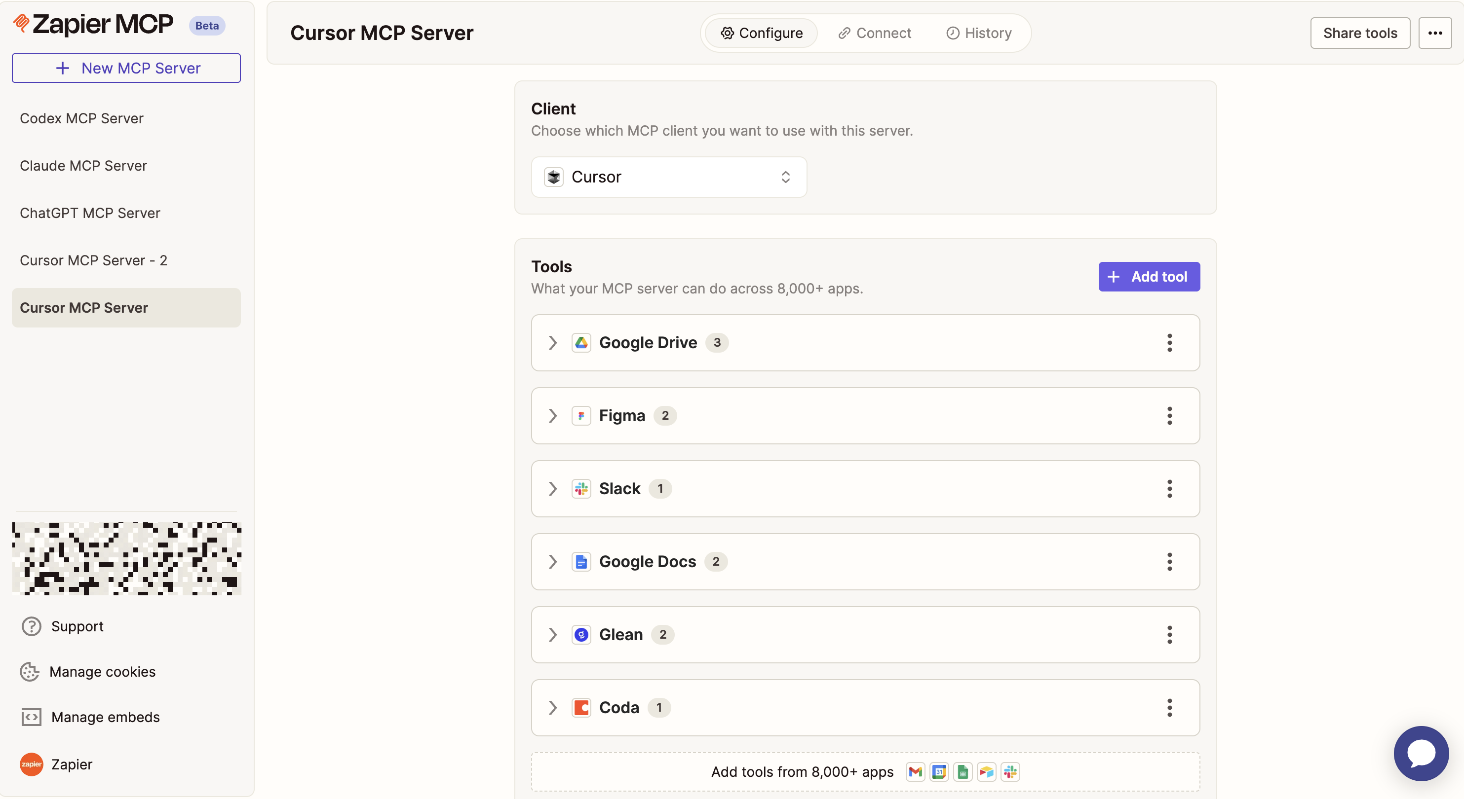 Configuring a Zapier MCP server