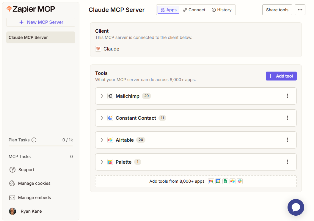 Configuring a Zapier MCP server