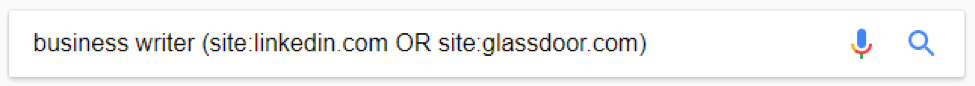 Google search for business writer (site:linkedin.com OR site:glassdoor.com)