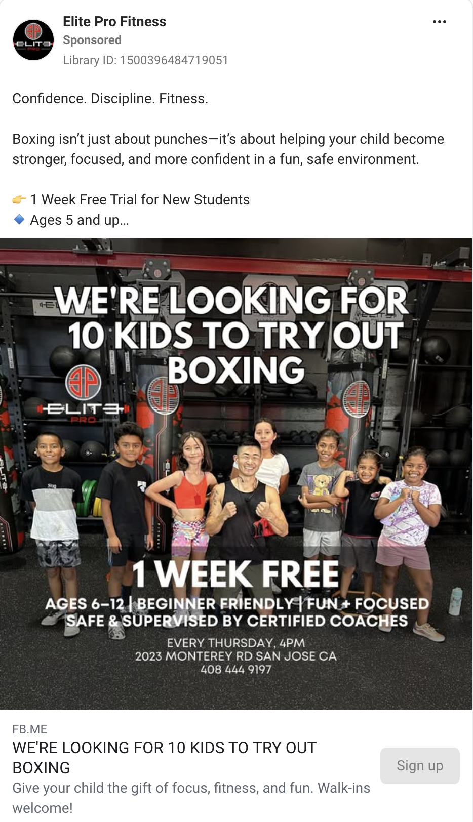 A Facebook lead ad for a gym