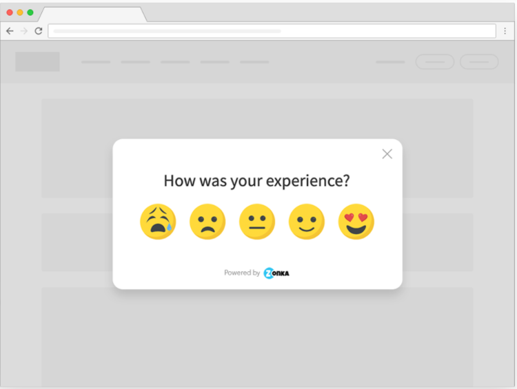 Zonka Feedback customer satisfaction survey with smiley faces from sad to happy 