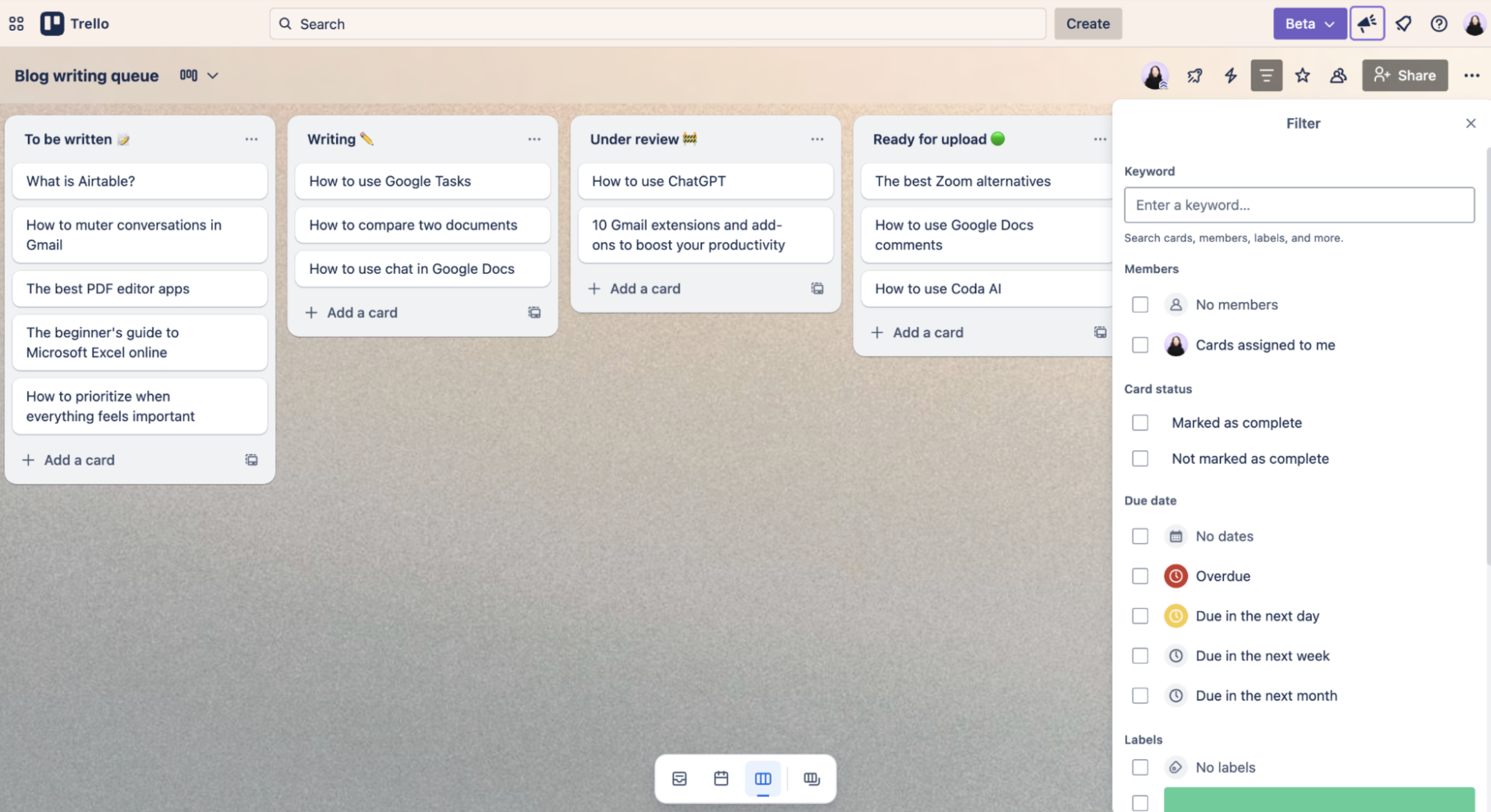 Trello, our pick for the best task management software for small teams.