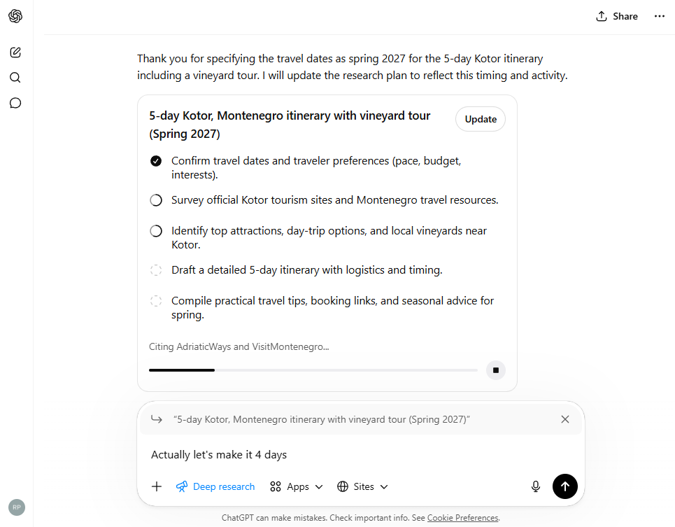 Mid-stream editing in ChatGPT