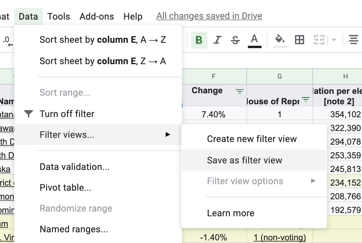 Save as Filter View in Google Sheets