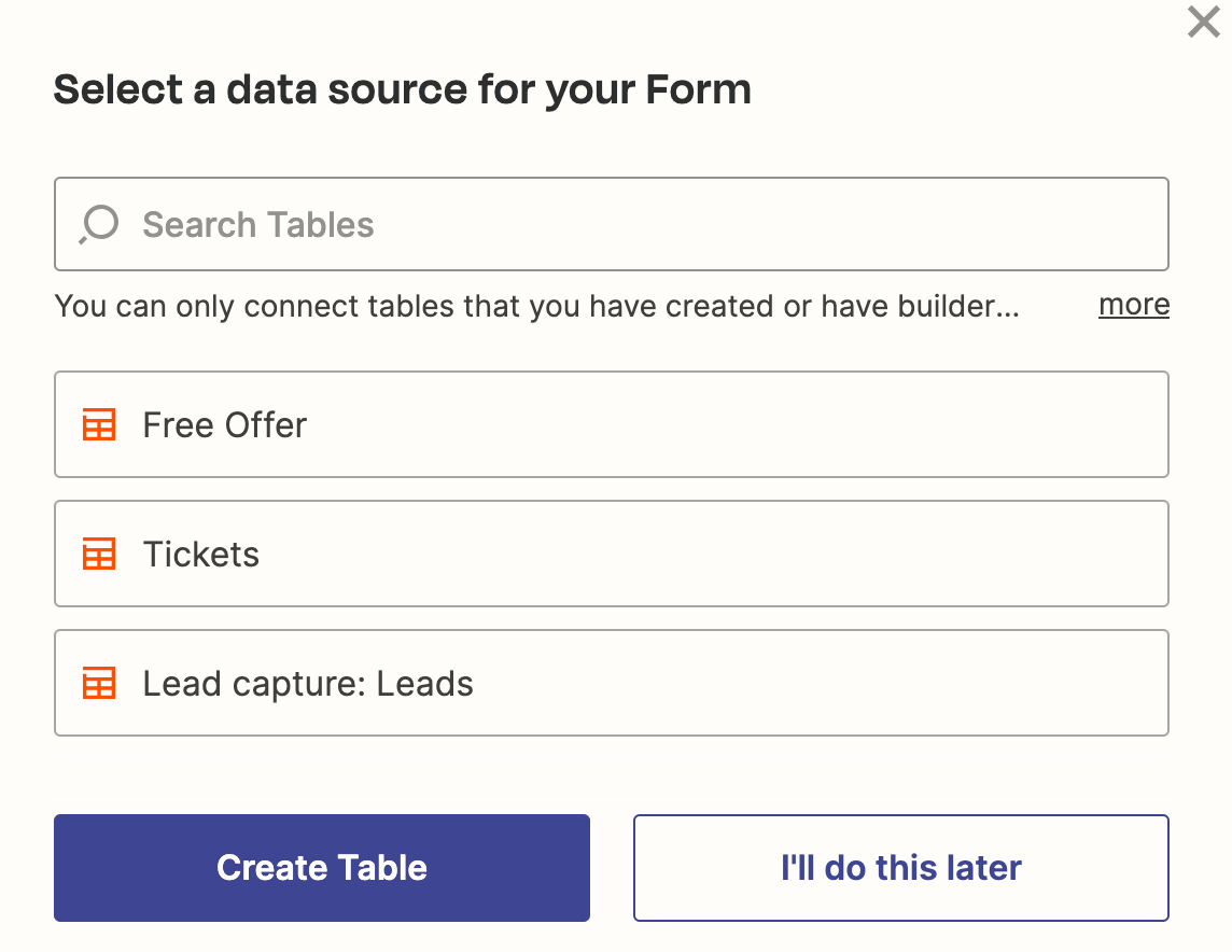 Select a data source for your form.