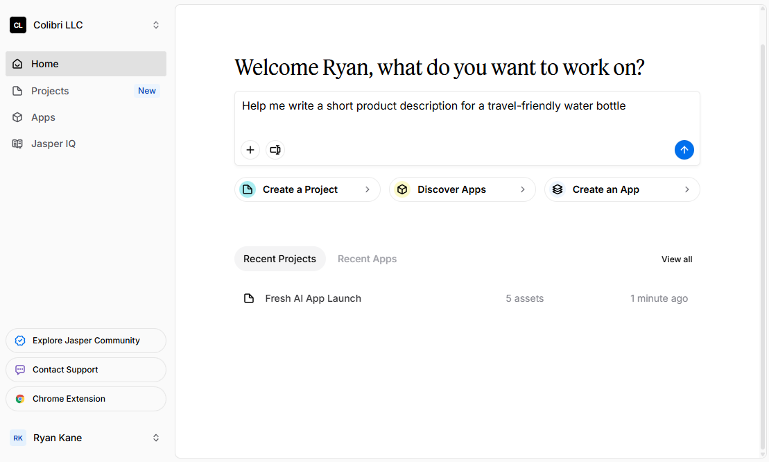 The Jasper chat interface