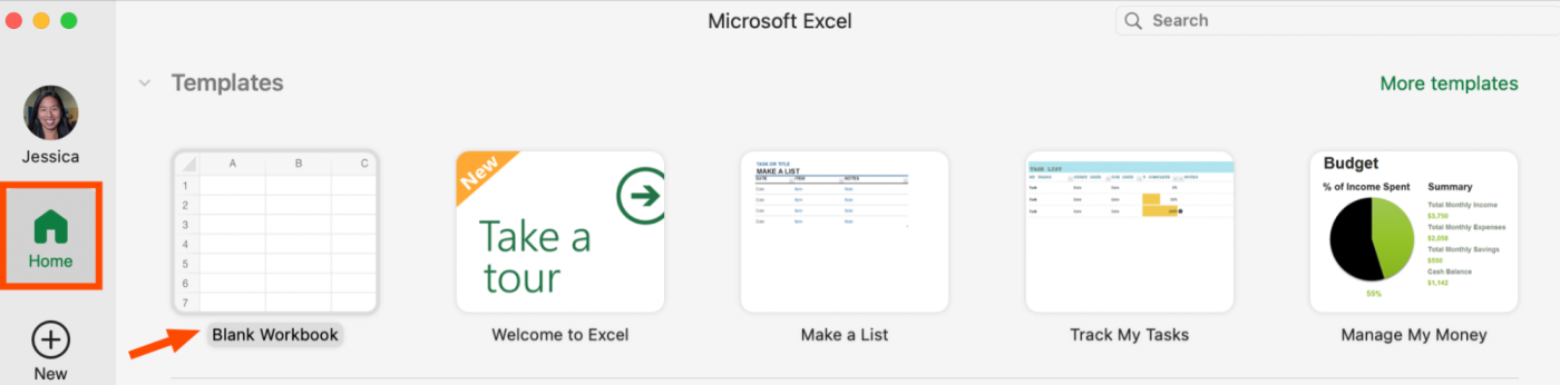How to create an Excel spreadsheet in the desktop app.