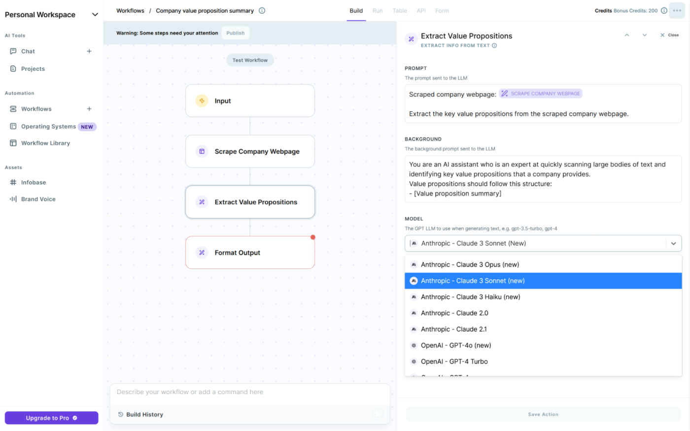 Workflow builder in Copy.ai.