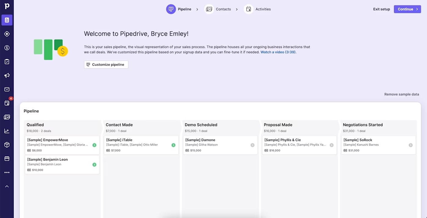 A visual sales workflow in Pipedrive